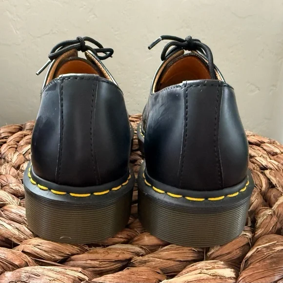 Dr. Martens Black Leather 3-Eye Derby with Yellow Stitching Dr. Martens Black Leather 3-Eye Derby Shoes with Yellow  main image 4